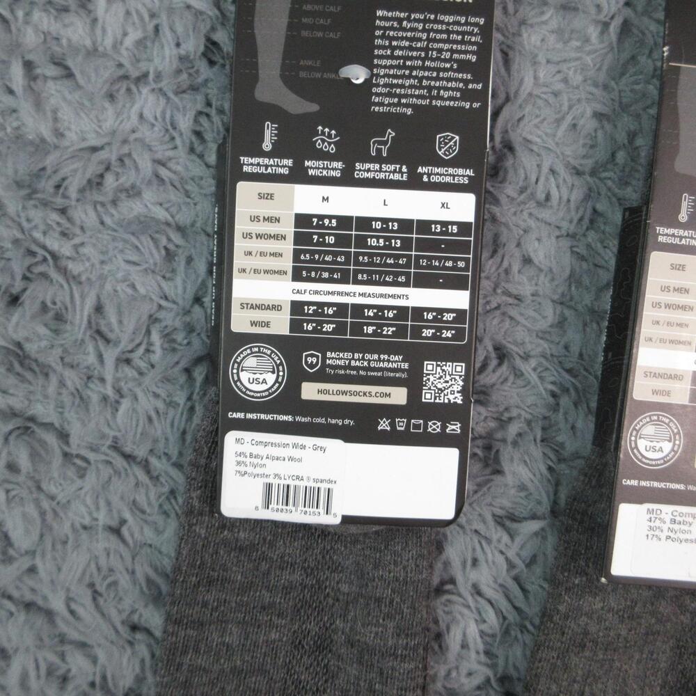 Hollow Socks Mens M Gray Compression Alpaca Nylon Spandex Moisture Wicking NWT - Picture 4 of 8